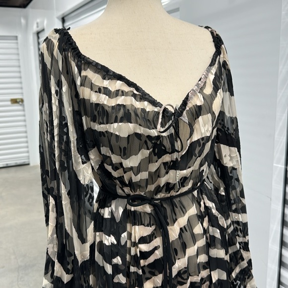 Hale Bob Accordion Pleats Tunic Boho Trapeze Dress Flare Sleeves Animal Print - Picture 8 of 14